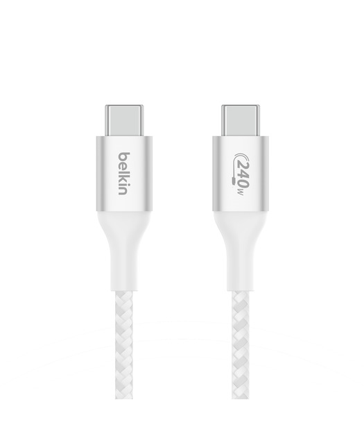 Belkin CAB015 BoostCharge Örgülü USB-C' den USB-C'ye 240W 1m Kablo - Beyaz