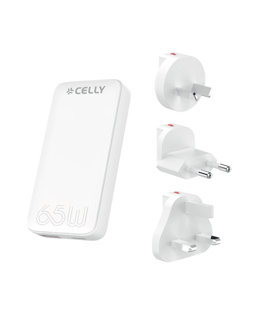 Celly Evrensel TC 65W EU/UK/AUS/US Uyumlu Duvar Şarjı Beyaz