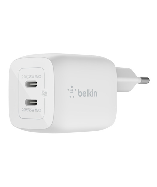 Belkin WCH011 45W 2'li USB-C PD GAN Hızlı Duvar Şarjı - Beyaz