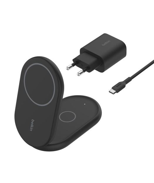 Belkin WIZ028 BoostCharge Pro Qi2 15W 2'si 1 arada Manyetik Katlanabilir Kablosuz Şarj Cihazı - Siyah